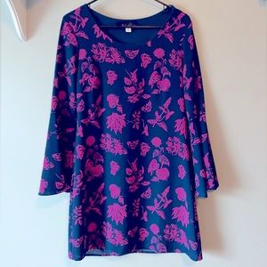 Francesca’s navy and pink floral dress.